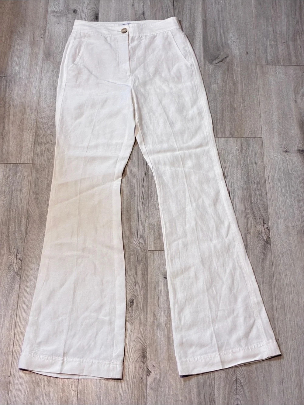 Babaton BWOT White Linen Blend High Rise Flare Wide Leg Trousers Pants Size 0